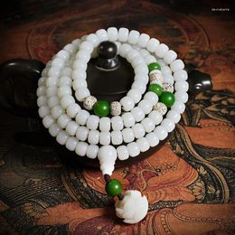 Strand Handmade Natural White Jade Bodhi Bracelet 108 Seed Beads Pendant