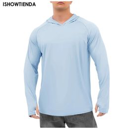 Men s Polos UV Proof T Shirts Sun Breathable Protection Clothing Summer Solid Color Long Sleeved Hooded Light 231016