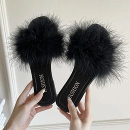 Slippers Summer Shoes for Women Ladies Slippers Women's Fashion Square Toe Furry Flat Slides Shoes Office Ladies Flats Female Sandals 231016