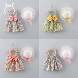 Girl's Dresses 2Pcs/Set Flowers Baby Girl Dresses Summer Fashion Toddler Girls Children Clothes Beach Dress Kid's Costume Send Hat 0 To 3 Y 231016