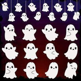 24pcs Halloween Ghost Wooden Hanging Decorations Wooden Ghost Ornaments Halloween Hanging Tags Halloween Decor With String For Party Decor (Halloween Ghost)