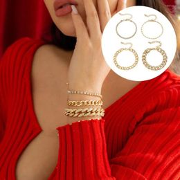 Charm Bracelets Rhinestone Inlay Bracelet Bohemian Set Golden 4-piece Women's Adjustable For Girls