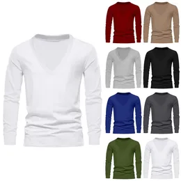 Men's T Shirts Cotton Spandex Long Sleeve Top Fashion Spring And Summer Casual Sleeved V Neck Shirt For Men Heavy