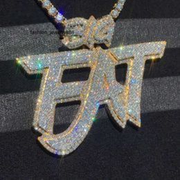 WG033A Hip Hop Masculino Iced Out Carta Personalizada Pingente 925 Prata Esterlina VVS Moissanite Diamante Número Nome Pingente Inicial