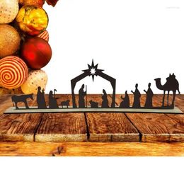 Candle Holders Christmas Holder Nativity Scene Metal Silhouette Wooden Candlestick For Home Table Decorations