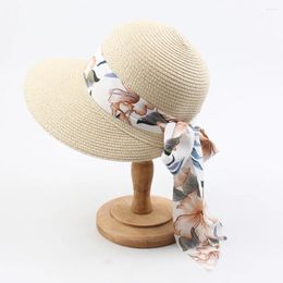 Wide Brim Hats Summer Sun Hat Fashion Big Bowknot Decoration Cap Women's Outdoor Travel Beach Straw Foldable Roll Up Floppy Caps