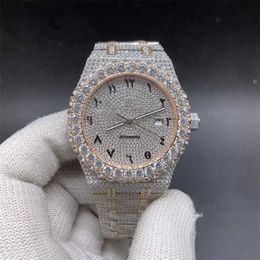 Men/Women Watch gold diamonds rose 15400 case full 42mm big stones bezel Arabic numbers men shiny L