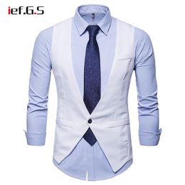 IEF G S Men Casual Suit Vest Slim Fit Sleeveless Wedding Vintage Tweed Fashion Gilet Vest Homme Plus Size White Tuxedo Waistcoat286t