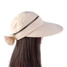 Wide Brim Hats Fashion Female Bowknot Ladies Travel Solid Colour Empty Top Fisherman Hat Removable Sun Bucket Women Cap