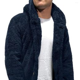 Men's Jackets Men Winter Thick Warm Coat Button Closure Fluffy Fleece Long Sleeve Hooded Outerwear