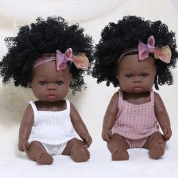 Dolls 35cm born Reborn African Doll Baby Simulation Soft Vinyl Children Lifelike Toys Christmas Birthday for Babies 231016