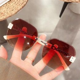 Sunglasses Sexy Rimless Fashion Women Chain Decorative Trimmed Sun Glasses Ladies Gradient Shades Frameless Eyewear UV400