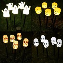 1 Pack 5 In 1 Solar Garden Plug-in Light, Pumpkin Lantern Glowing Skull Ghost Festival Party Decoration Venue Layout