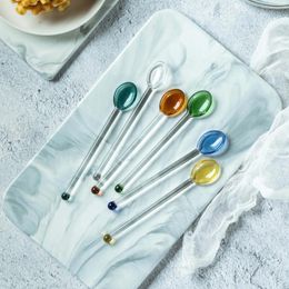 Spoons 1Pcs Clear Glass Stirring Coffee Tea Spoon Heat Resistant Dessert Household Salt Sugar Dinnerware Tools