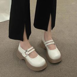 Dress Shoes Lightweight And Shallow Mouthed College Style Single For Women's Soft Leather Butterfly Buckle Anti Slip Thick Sole Small