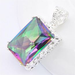 Luckyshine 10 Pcs Square Vintage Mystic Rainbow Topaz Gems 925 Sterling Silver Plated Wedding Jewellery For Women Pendants For Neckl204u