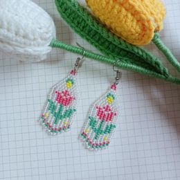 Dangle Earrings Beaded Tassels Flower Pattern Fashion Simplicity Hand-woven Bohemian Alloy Women Rice Bead