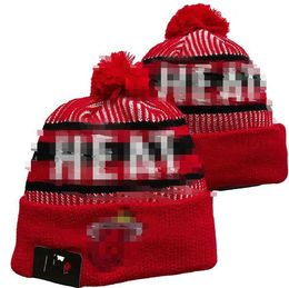 Heat Beanies Boston Miami Cap Wool Warm Sport Knit Hat Basketball North American Team Striped Sideline USA College Cuffed Pom Hats Men Women