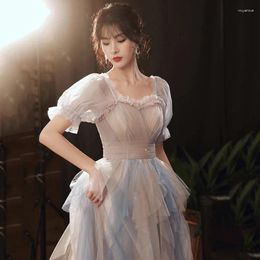 Ethnic Clothing 2023 Vintage Elegant Short Sleeve A-line Tulle Dress Summer Women Party Sexy Backless Long Evening Dresses