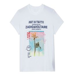 zadig voltaire Women Designer Fashion Top New Sweater Cotton T-shirt Coconut Tree Landscape Printing Diamond Sleeve t-shirt Beach Tees