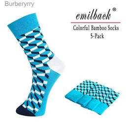 Men's Socks Emilback 5 PRS/Lot Colorful Mens Happy Funny Casual Long Bamboo High Quality Very Soft Antibacterial Big Size Breathable KL231016