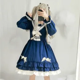 Theme Costume Women Lolita Dress Navy Sailor College Full Sleeve Patel High Waist Winter Red &Navy Blue For Ladies