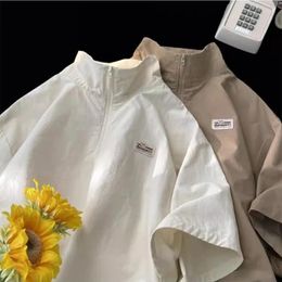 Men's T Shirts Half-zip Polo Collar Short-sleeved T-shirt Summer Cityboy Simple Shirt American High Street Preppy Patch Designs