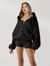 Women's Hoodies OneLineFox Teen Girl Fall Jacket Oversized Sweatshirts Casual Drawstring Zip Up Y2K Cropped Hoodie With Pocket