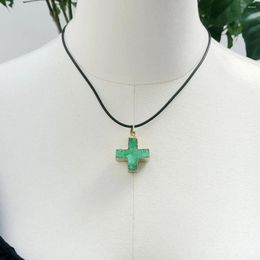 Pendant Necklaces Lii Ji Green Pink Cross Necklace 44cm Quartz Women Stock Sale Jewelry