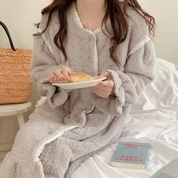 Women's Sleepwear Woman Winter Plush Pajamas Dress Thick Warm Loose Long-sleeved Loungewear Dresses Women Flannel Home Clothing