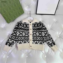 luxury cardigan for boy and girl Striped flower jacquard kids lapel sweater Size 100-150 CM Long sleeved baby Knitted Jacket Oct15