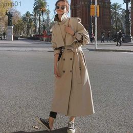 Women's Jackets 2023 New Spring Autumn High-grade Women Mid-length Over The Knee Relaxed Leisure Simple Comter Slim Solid Color Trench CoatL231016