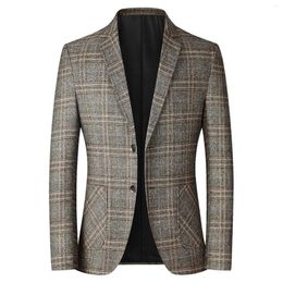 Men's Suits Autumn Winter Trend Plaid Blazers For Men Brushed Two Button Slim Fit Casual Jacket With Pocket Party Loose Cardigan