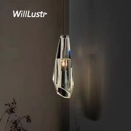 Modern Crystal Pendant Lamp Copper Head Suspension Light Luxury Hotel Bar Cafe Bistro Bedside Hanging Ceiling Chandelier