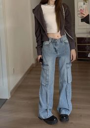 Женские джинсы GBB4811, потертая рабочая одежда, осень 2023, модные свободные брюки в стиле ретро с высокой талией и универсальные брюки для швабры