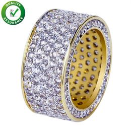 Hip Hop Jewellery Mens Gold Ring Iced Out Rings Micro Pave Cubic Zircon Promise Diamond Finger Rings Luxury Designer Brand Personali241F