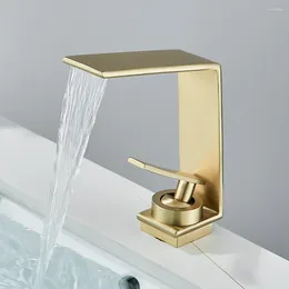 Bathroom Sink Faucets Vidric Modern Brushed Gold Faucet Cold Water Mixer Tap Waterfall Deck Mounted Vessel Curve D