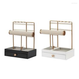 Jewellery Pouches Gold Earring Holder Organiser Stud Display Stand For Show Tiered Rack With Wooden Tray & Drawer255p
