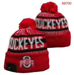 Men's Caps NCAA Hats All 32 Teams Knitted Cuffed Pom Buckeyes Beanies Striped Sideline Wool Warm USA College Sport Knit hat Hockey Ohio State Beanie Cap For Women's b0