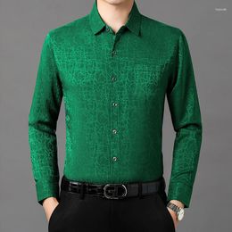 Men's Casual Shirts Green Gents Silk Clothes For Mens Fashion Large Sizes Husband Business Work Shirt Dark Blue Blouse Social Outfits