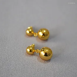Hoop Earrings INS Cool Brass Plating Hollow Bright Face Double Ball 925 Silver Needle Minimalist Style Ear Studs Female