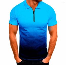 Men's Polos Short Sleeve Shirts Business Turn-down Collar Zip Tops Tee Casual Sports Comfortable Pullover Bodybuilding Mens Undershirt