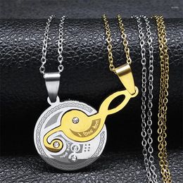 Pendant Necklaces 2PCS Music Note Necklace For Women Men Stainless Steel Crystal Gold Colour Couple Love Chain Jewellery Collier NS01