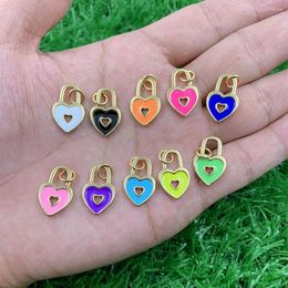 Pendant Necklaces Korean Fashion Design Heart Shape Lock Multicolor Enamel Jewellery DIY Making Necklace Bracelet Couple Accessories