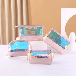 Laser Pink TPU Translucent Cosmetic Storage Bags Waterproof Fashion Women Zipper Handbag Briefcase For Travel Makeup Lipstick Eye Shadow Phone Sugar Wash Bag Cases