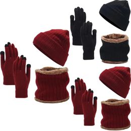 Ball Caps Scarf Gloves Hat Set For Teen Girls Women&Men Autumn Winter Warm Wool Three Pieces Men