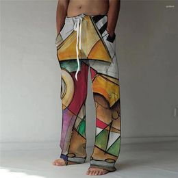 Men's Pants Patchwork Style Digital Print Pattern Men Loose Trousers High Waist Casual S-3XL