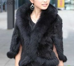 Women's Fur Faux Fur Free Shipping Women Winter Real Genuine Knitted Mink Fur Shl Wrap Cape scarf with Fox fur collar mink Coat FP245L231016