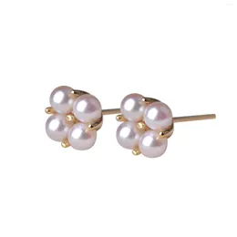 Stud Earrings MADALENA SARARA 4-5mm Saltwater Pearl Women 18K Gold Four Leaves Natural White High Quality