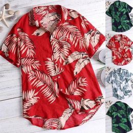 2020 Hawaiian Style Mens Short Sleeve Print Shirt Vacation Plus Size Casual Stand Collar Button Loose Beach Shirt Apparel Comfort 2856